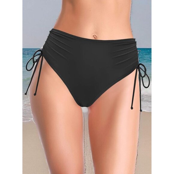 🆕Women’s Black Nylon High Waisted Bikini Bottoms Ruched Tummy - Picture 6 of 6